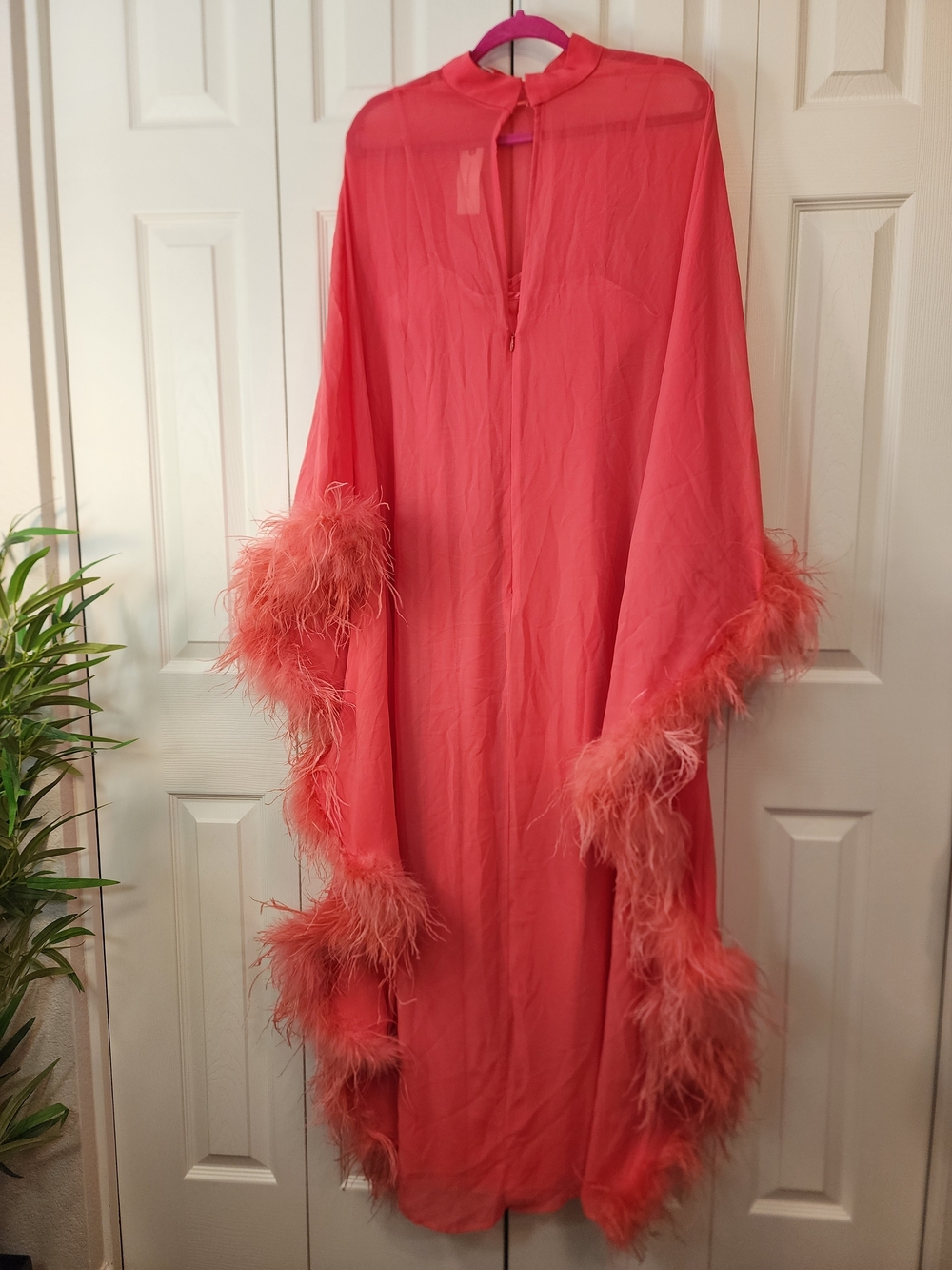 HUTCH Feathered Cuff Satin Kaftan Pink Maxi Dress Anthropologie Size M NWT - Picture 8 of 10